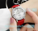 Omega Copy Watch Diamond Bezel Red Leather Strap